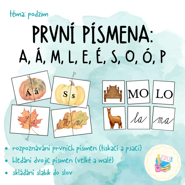 První písmena - hledání dvojic, skládání slov ze slabik