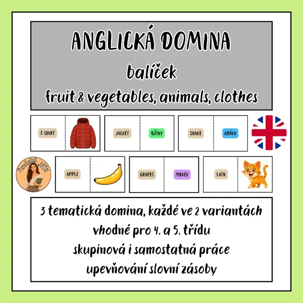 ANGLICKÁ DOMINA - balíček - fruit & vegetables, animals, clothes