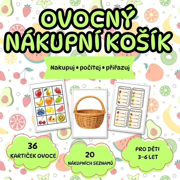Ovocný nákupní košík – kartičky s ovocem a nákupní seznamy