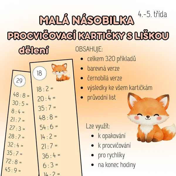 MALÁ NÁSOBILKA | PROCVIČOVACÍ KARTIČKY - DĚLENÍ