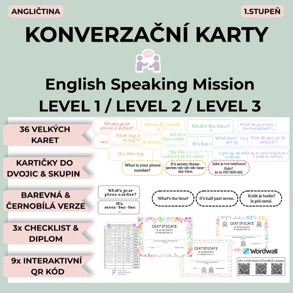 Konverzační karty - English Speaking Mission - LEVEL 1-3