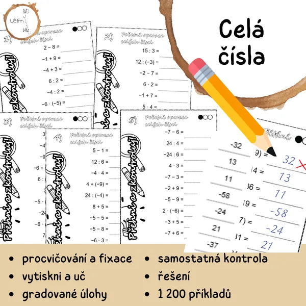 Početní operace celá čísla - přehni a zkontroluj!