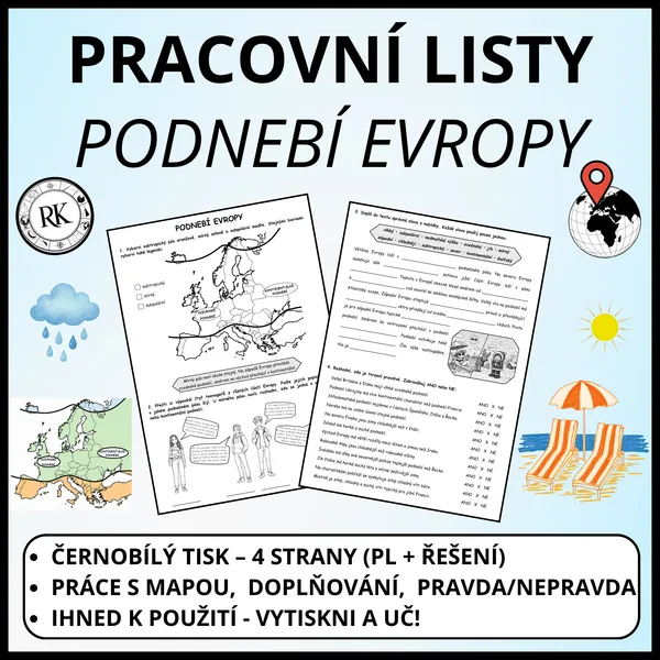 Podnebí Evropy - Pracovní list