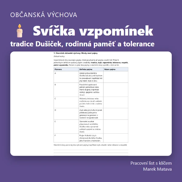 🕯️ Svíčka vzpomínek – tradice Dušiček, rodinná paměť a tolerance (6.–8. ročník)