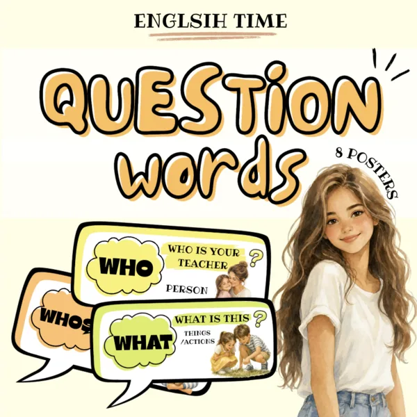 QUESTION WORDS – 8 VÝUKOVÝCH PLAKÁTŮ DO ANGLIČTINY
