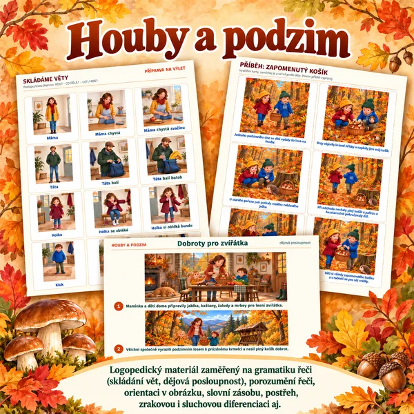 Houby a podzim – komplexní logopedický materiál pro MŠ
