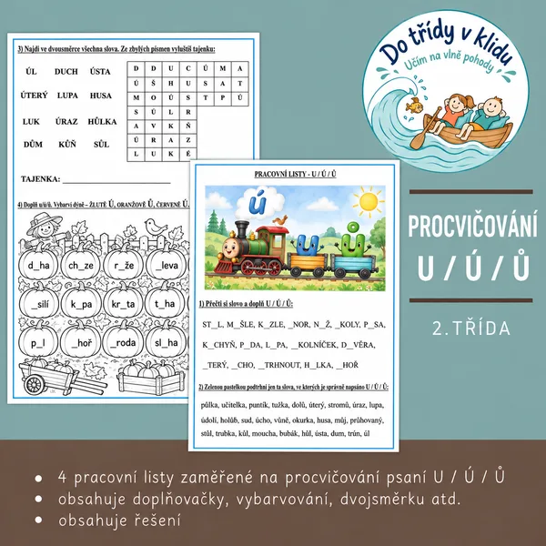 Pracovní listy - procvičování psaní U / Ú / Ů