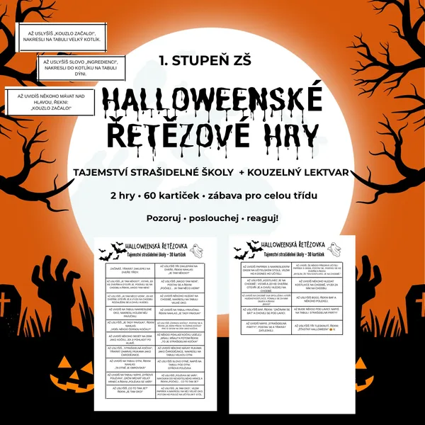 Halloweenské řetězové hry – 2 hry pro 1. stupeň ZŠ