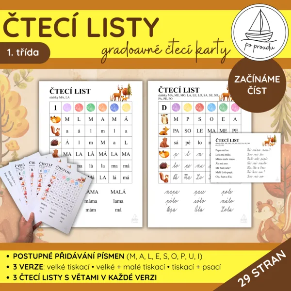 Čtecí listy | 3 verze gradovaného čtení pro začínající čtenáře