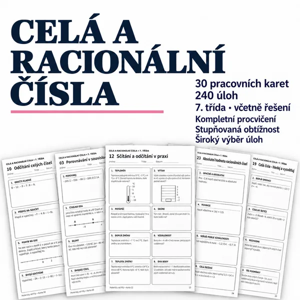Celá a racionální čísla – 30 pracovních karet | 7. třída