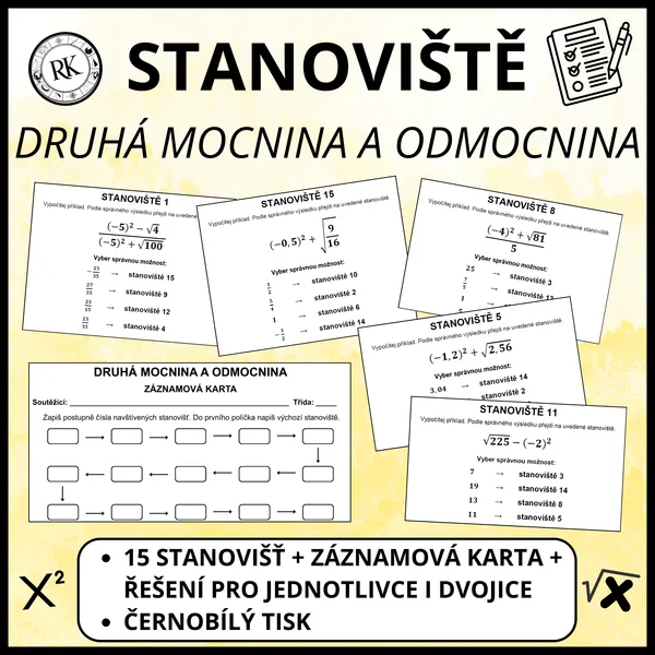 Druhá mocnina a odmocnina - Stanoviště