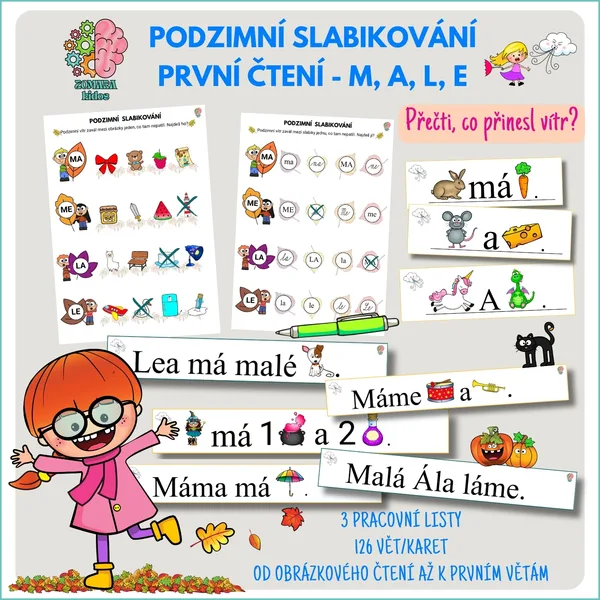 Podzimní slabikování a první čtení M, A, L, E - Co přinesl vítr?
