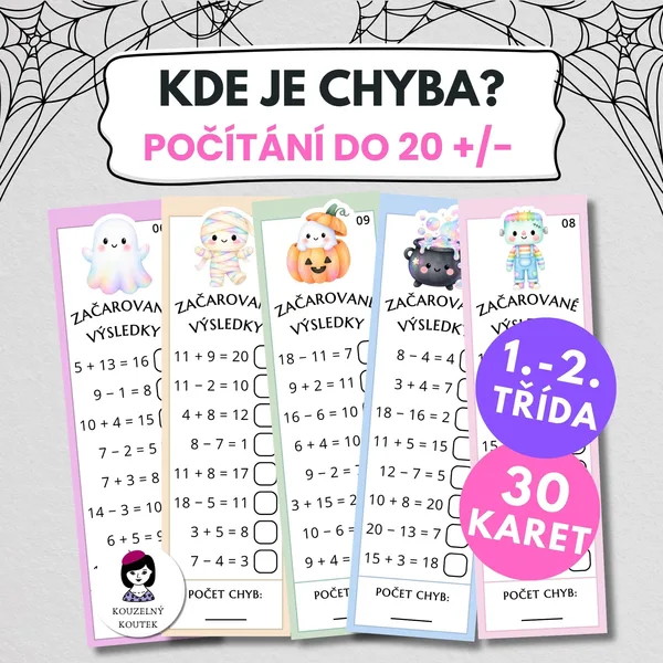 Kde je chyba?| Sčítání a odčítání do 20 | Najdi chybu | Halloween | Matematika