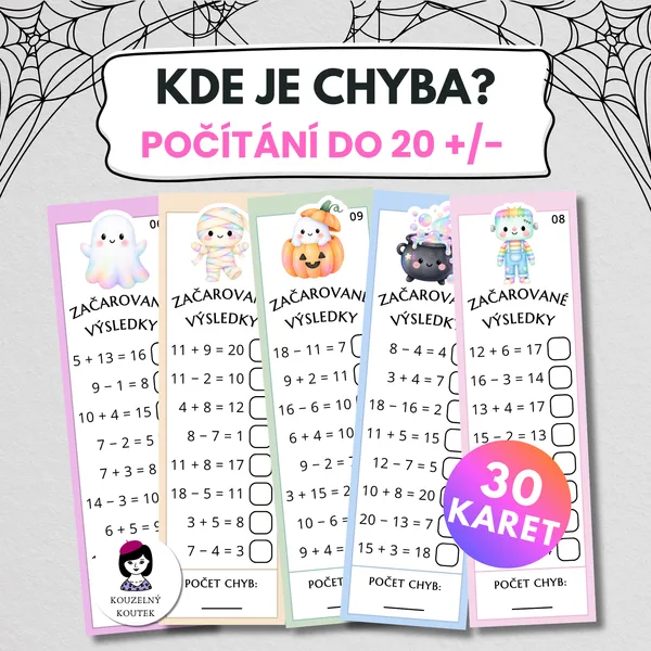 Kde je chyba?| Sčítání a odčítání do 20 | Najdi chybu | Halloween | Matematika
