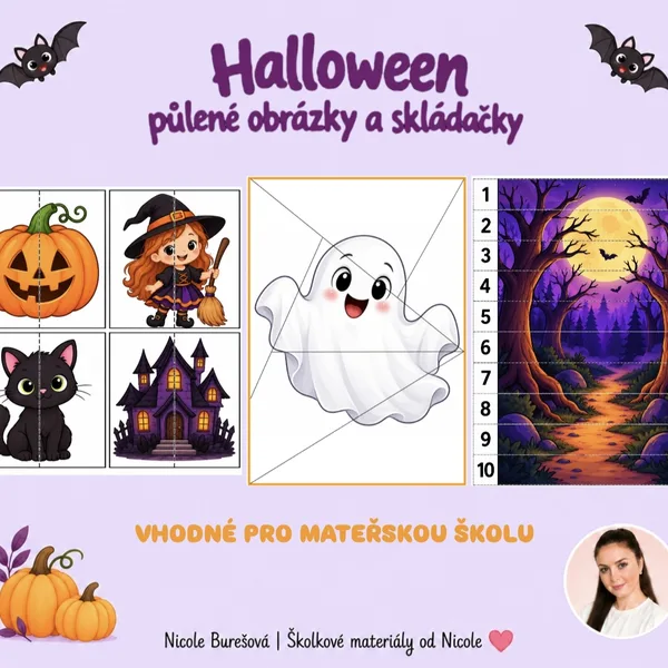 Halloween - půlené obrázky a skládačky