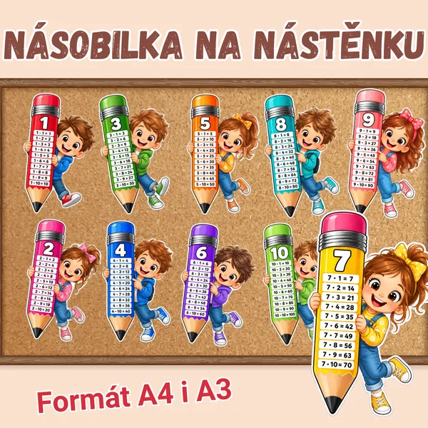 Barevná násobilka na nástěnku / Výzdoba tužky / násobení