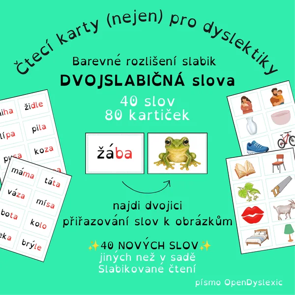 Dvojslabičná slova – přiřazování SLABIKOVANÝCH slov k obrázkům