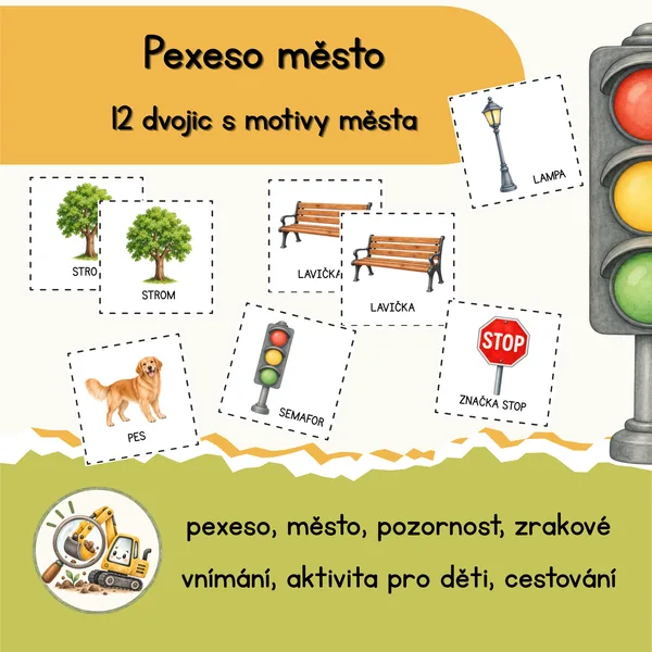 Městské pexeso – 12 dvojic obrázkových karet