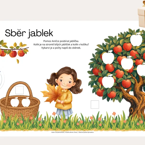 Sběr jablek – podzimní pracovní list ZDARMA