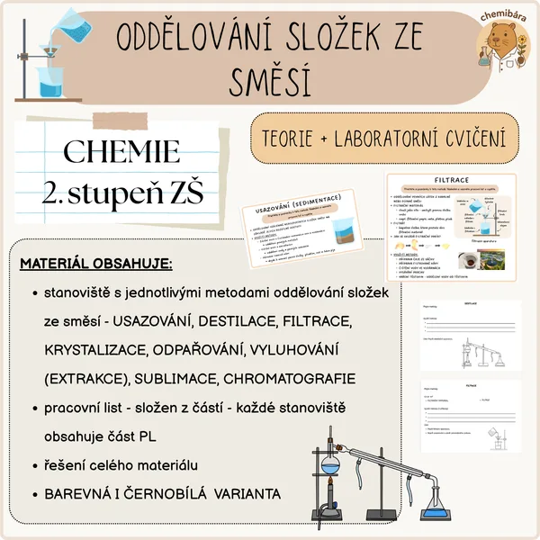 Oddělování složek ze směsí - teorie + laboratorní cvičení