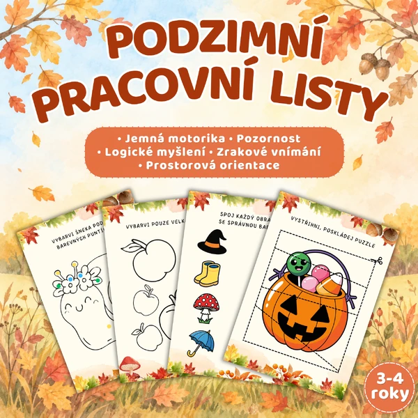 Podzimní pracovní listy pro děti 3–4 roky