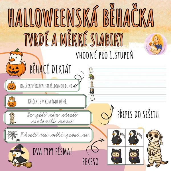 Halloween v pohybu: Běhací diktát - Procvičování tvrdých a měkkých souhlásek