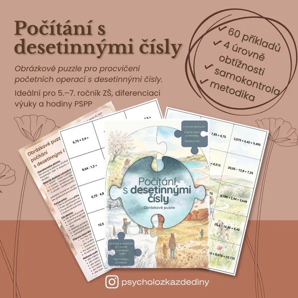 Počítání  s desetinnými čísly - Obrázkové puzzle
