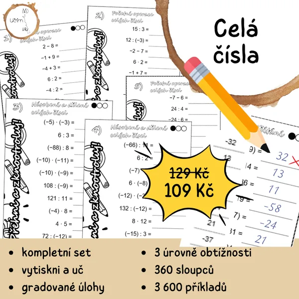 KOMPLETNÍ SET: Celá čísla – přehni a zkontroluj!