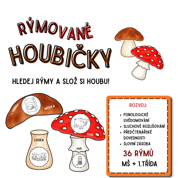 Rýmované houbičky - hledej rýmy slož si houbu.