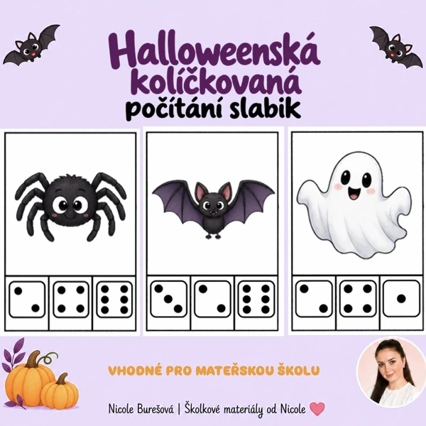 Halloweenská kolíčkovaná - počítání slabik