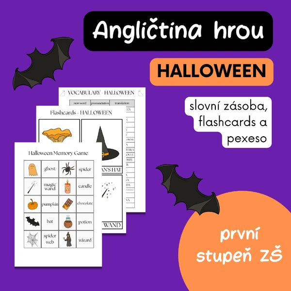 Angličtina hrou - Halloween - pexeso, flashcards