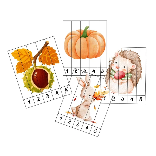 Podzimní matematické skládanky 1-5 s autokontrolou - 20 obrázků