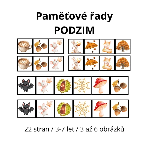 Paměťové řady podzim, 3-6 obrázků, 3-7 let, 22 stran