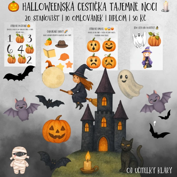 👻 HALLOWEENSKÁ CESTIČKA TAJEMNÉ NOCI 🎃 bez barevného pozadí