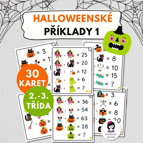 Halloweenské příklady 1 | Rébusy | Šifrování | Násobilka 2-5 | Násobení