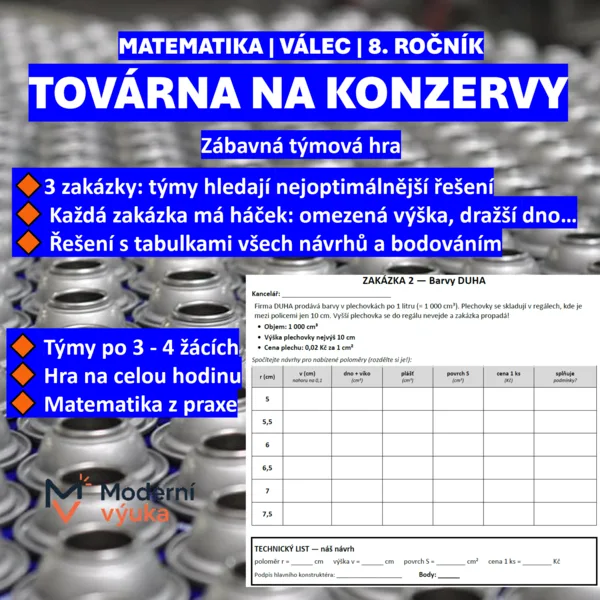 🥫 Továrna na konzervy | Týmová hra na povrch a objem válce
