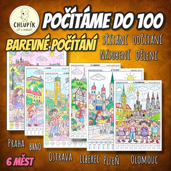 BAREVNÉ POČÍTÁNÍ - 6 MĚST (násobení, dělení, sčítání, odčítání)
