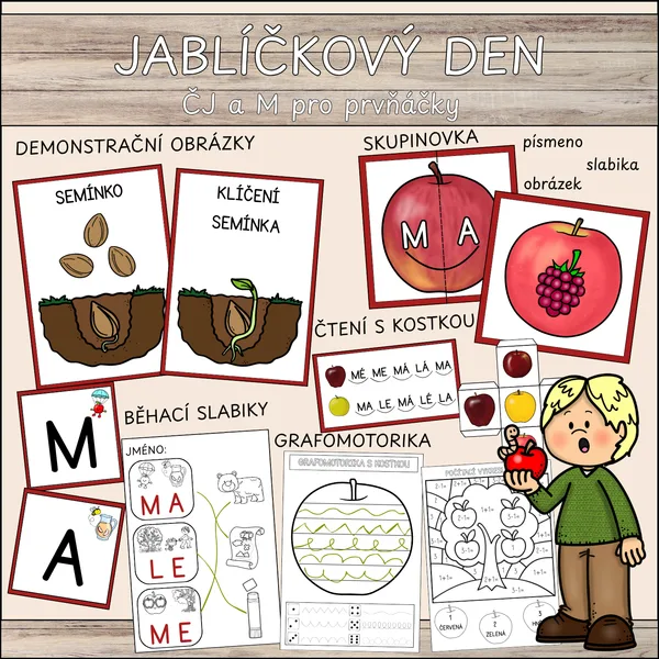 Jablíčkový den - čtení a počítání pro prvňáčky