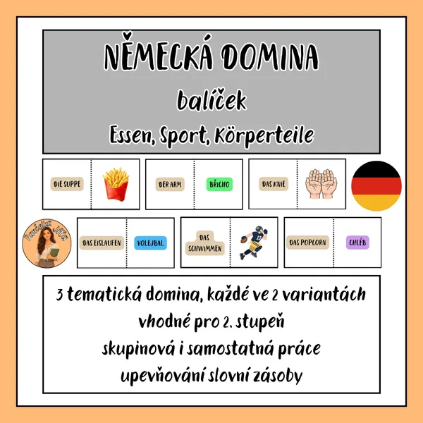 NĚMECKÁ DOMINA - balíček - Essen, Sport, Körperteile