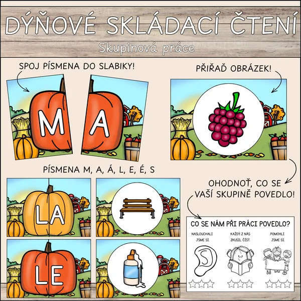 Dýňové skládací čtení - písmena M, A, L, E, S