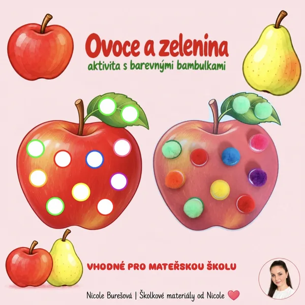 Ovoce a zelenina - aktivita s barevnými bambulkami