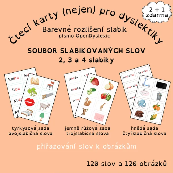 SOUBOR SLABIKOVANÝCH SLOV – 2, 3 a 4 slabiky | 2+1 ZDARMA