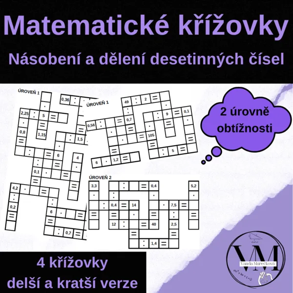 Matematické křížovky - desetinná čísla - násobení a dělení