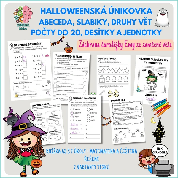 Halloweenská úniková kniha 2. třída – čeština a matematika: Záchrana Emy z věže