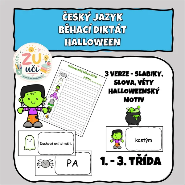 Halloweenský běhací diktát do češtiny - 1. - 3. třída