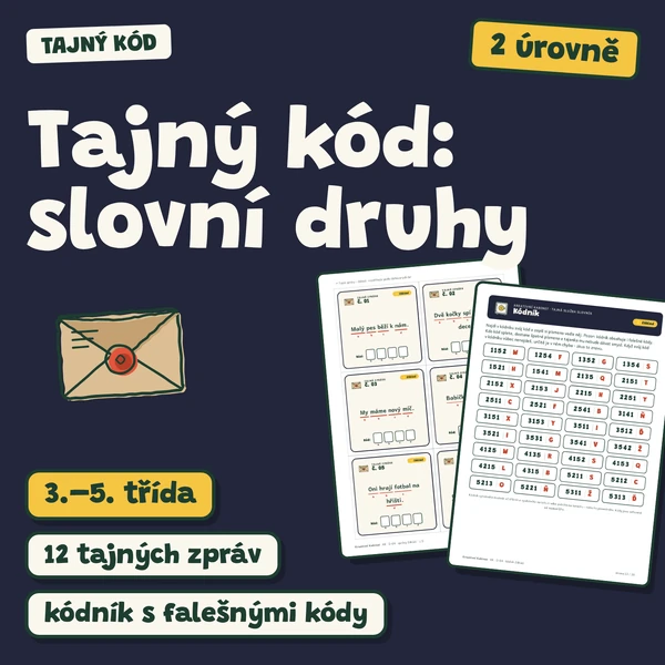 Tajný kód: slovní druhy – 12 tajných zpráv s kódníkem – 2 úrovně (3.–5. třída)