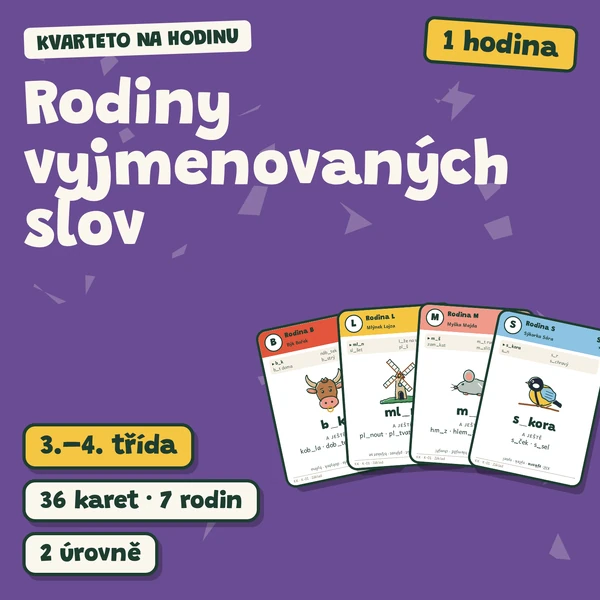 Rodiny vyjmenovaných slov – kvarteto na hodinu – 2 úrovně (3.–4. třída)