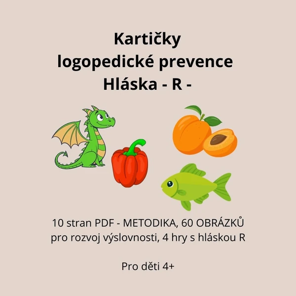 Kartičky pro logopedickou prevenci hláska - R -, 4 hry pro rozvoj řeči, 4+