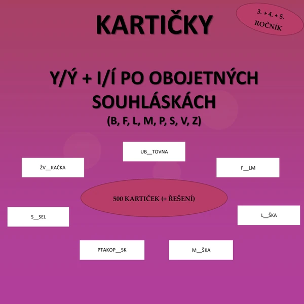 Kartičky y/ý + i/í po obojetných souhláskách
