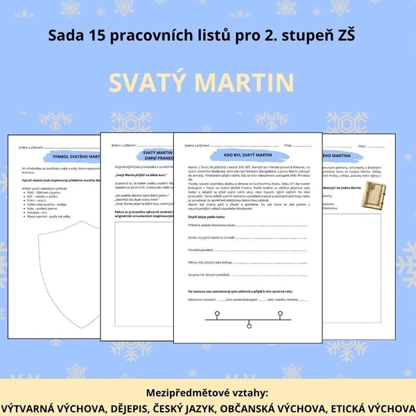 SVATÝ MARTIN - SADA 15 PRACOVNÍCH LISTŮ PRO 2. STUPEŇ ZŠ